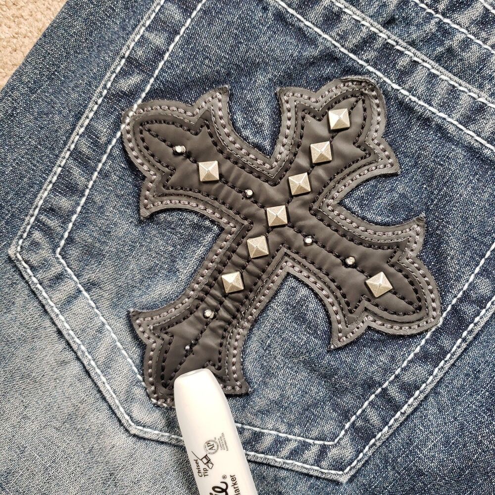 Xtreme Couture Cross Pocket Size 36x32(FITS 37x32) Mens Bootcut Denim Jeans - Picture 8 of 16